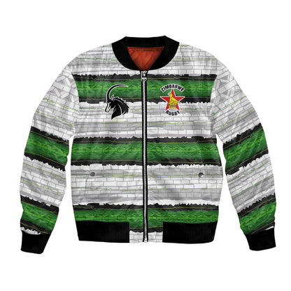 Custom Zimbabwe Rugby Bomber Jacket Geometric Chevron Wall Motif Stripes Style