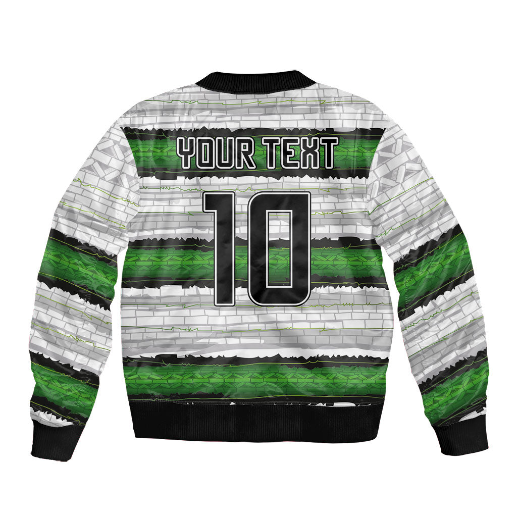 Custom Zimbabwe Rugby Bomber Jacket Geometric Chevron Wall Motif Stripes Style