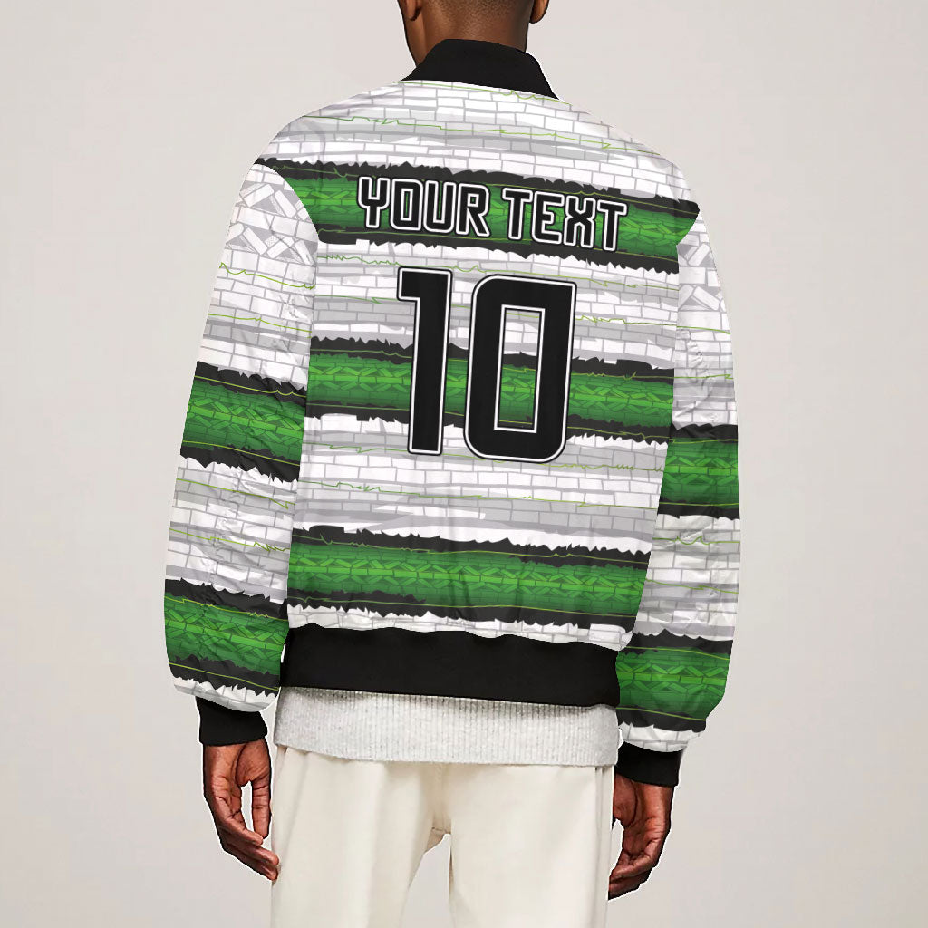 Custom Zimbabwe Rugby Bomber Jacket Geometric Chevron Wall Motif Stripes Style