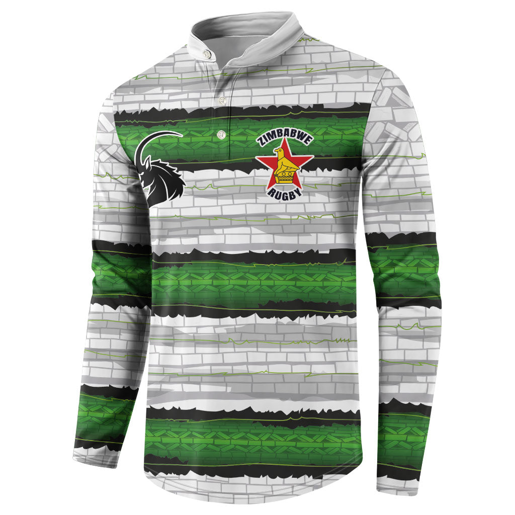 Custom Zimbabwe Rugby Button Sweatshirt Geometric Chevron Wall Motif Stripes Style
