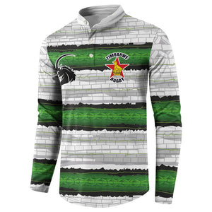 Custom Zimbabwe Rugby Button Sweatshirt Geometric Chevron Wall Motif Stripes Style