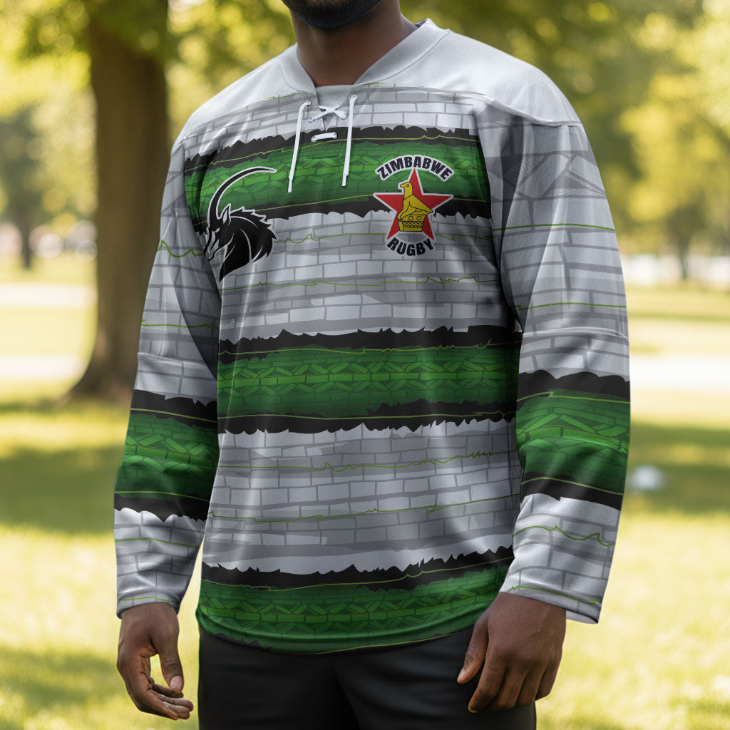 Custom Zimbabwe Rugby Hockey Jersey Geometric Chevron Wall Motif Stripes Style