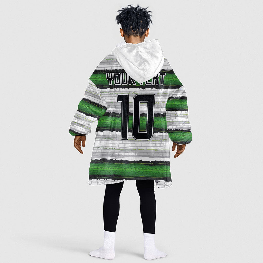 Custom Zimbabwe Rugby Kid Wearable Blanket Hoodie Geometric Chevron Wall Motif Stripes Style