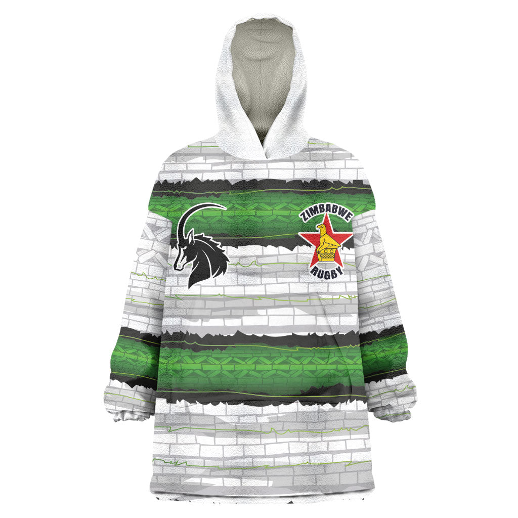 Custom Zimbabwe Rugby Kid Wearable Blanket Hoodie Geometric Chevron Wall Motif Stripes Style