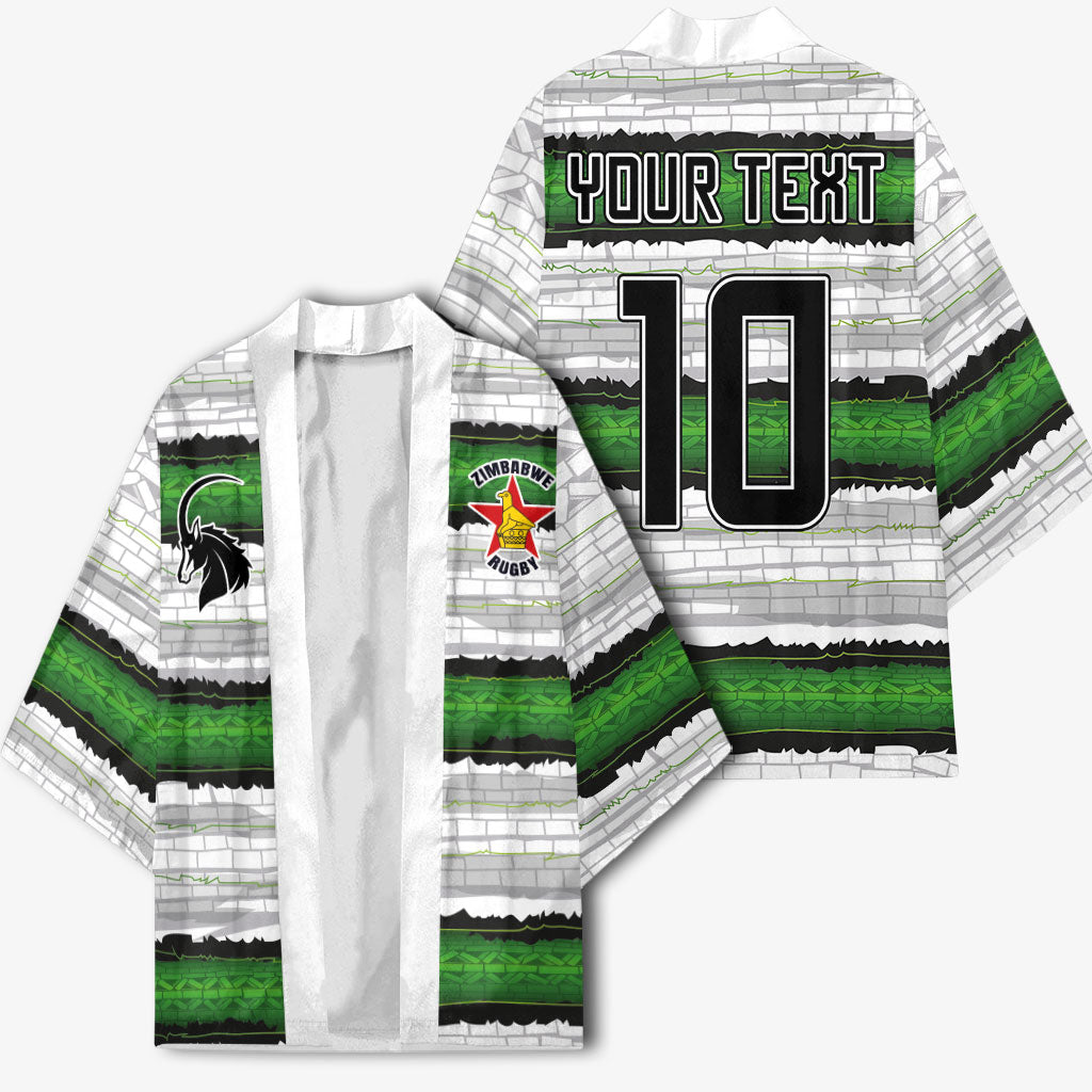Custom Zimbabwe Rugby Kimono Geometric Chevron Wall Motif Stripes Style