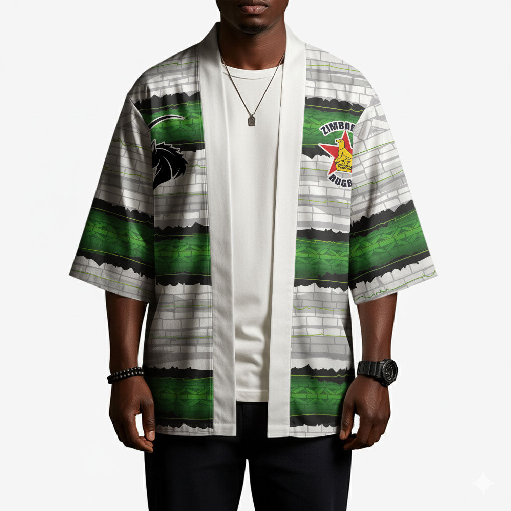 Custom Zimbabwe Rugby Kimono Geometric Chevron Wall Motif Stripes Style