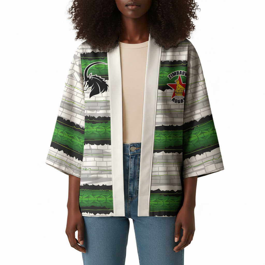Custom Zimbabwe Rugby Kimono Geometric Chevron Wall Motif Stripes Style