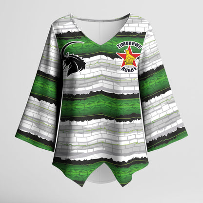 Custom Zimbabwe Rugby Kimono Sleeve Blouse Geometric Chevron Wall Motif Stripes Style