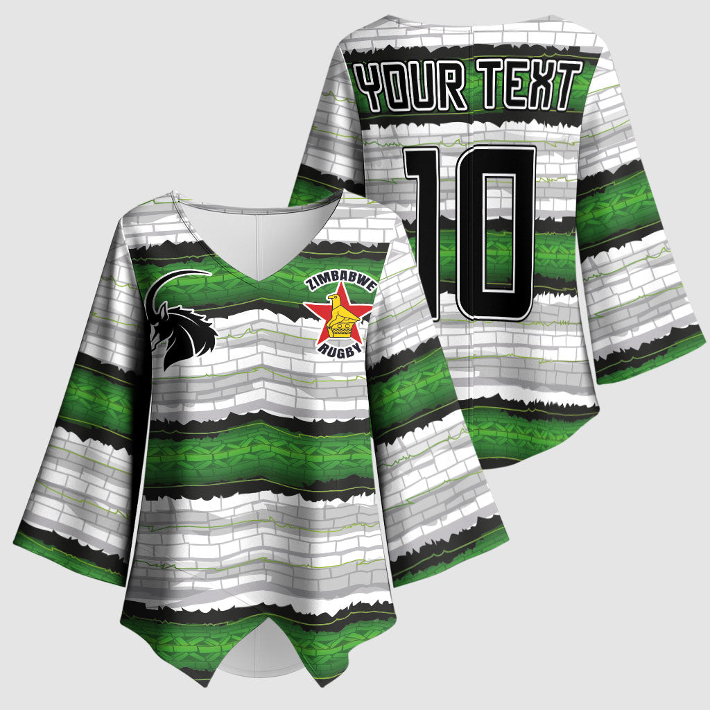 Custom Zimbabwe Rugby Kimono Sleeve Blouse Geometric Chevron Wall Motif Stripes Style