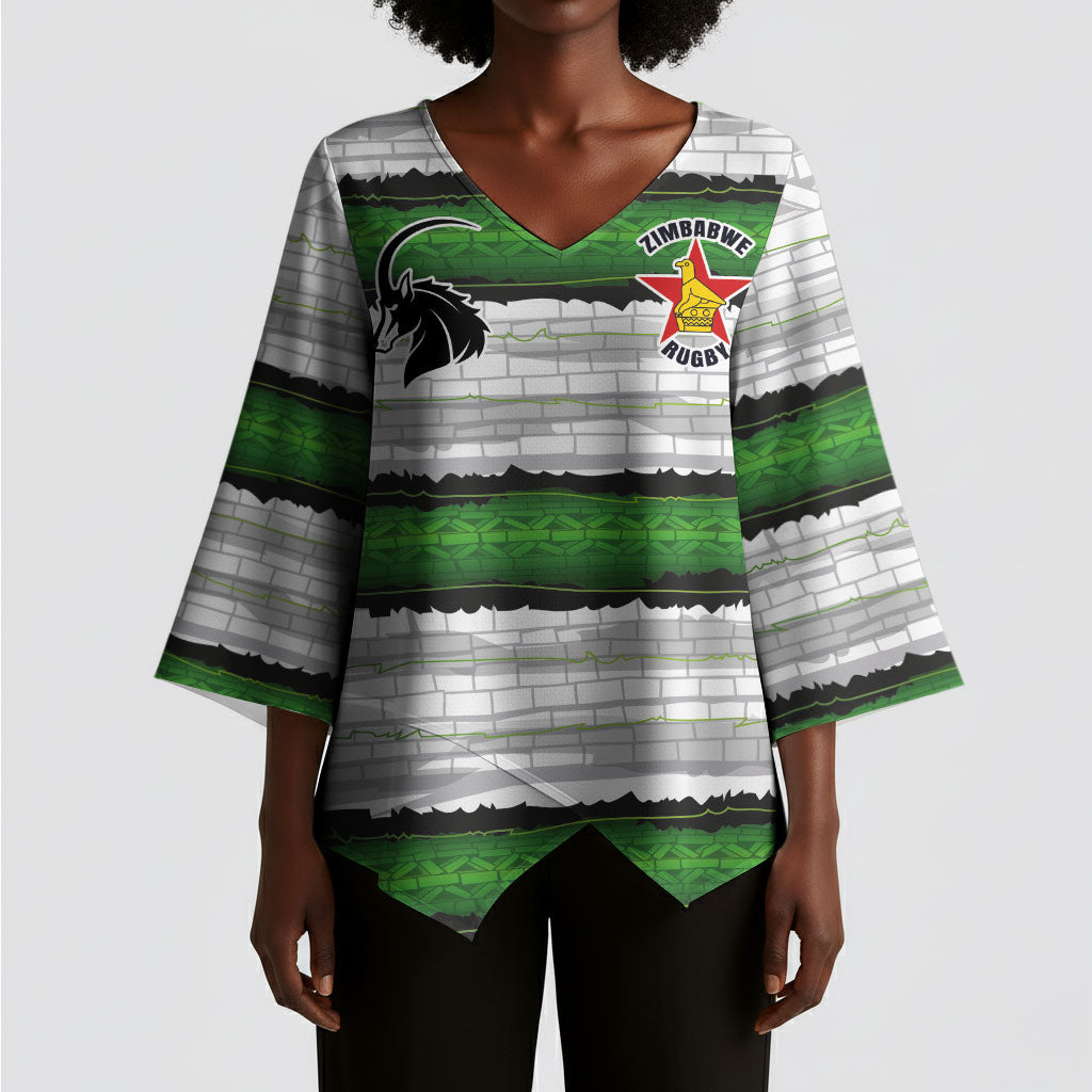 Custom Zimbabwe Rugby Kimono Sleeve Blouse Geometric Chevron Wall Motif Stripes Style