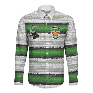 Custom Zimbabwe Rugby Long Sleeve Button Shirt Geometric Chevron Wall Motif Stripes Style