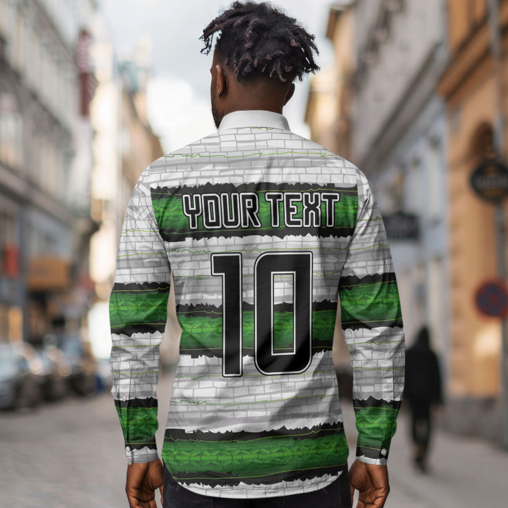 Custom Zimbabwe Rugby Long Sleeve Button Shirt Geometric Chevron Wall Motif Stripes Style
