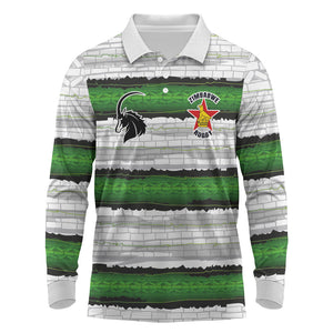 Custom Zimbabwe Rugby Long Sleeve Polo Shirt Geometric Chevron Wall Motif Stripes Style