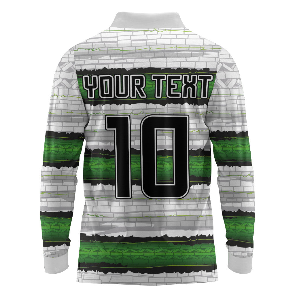 Custom Zimbabwe Rugby Long Sleeve Polo Shirt Geometric Chevron Wall Motif Stripes Style
