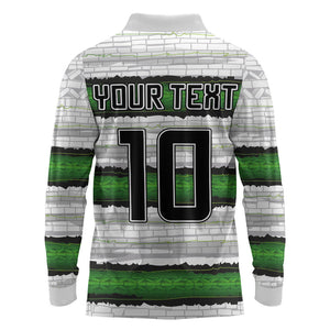 Custom Zimbabwe Rugby Long Sleeve Polo Shirt Geometric Chevron Wall Motif Stripes Style