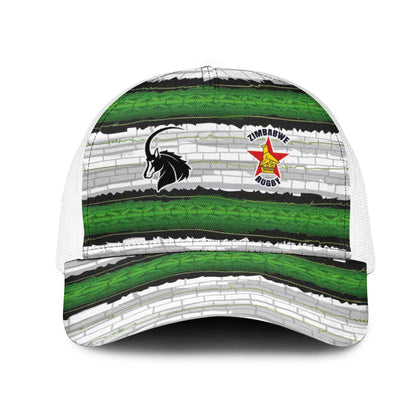 Zimbabwe Rugby Mesh Trucker Cap Geometric Chevron Wall Motif Stripes Style