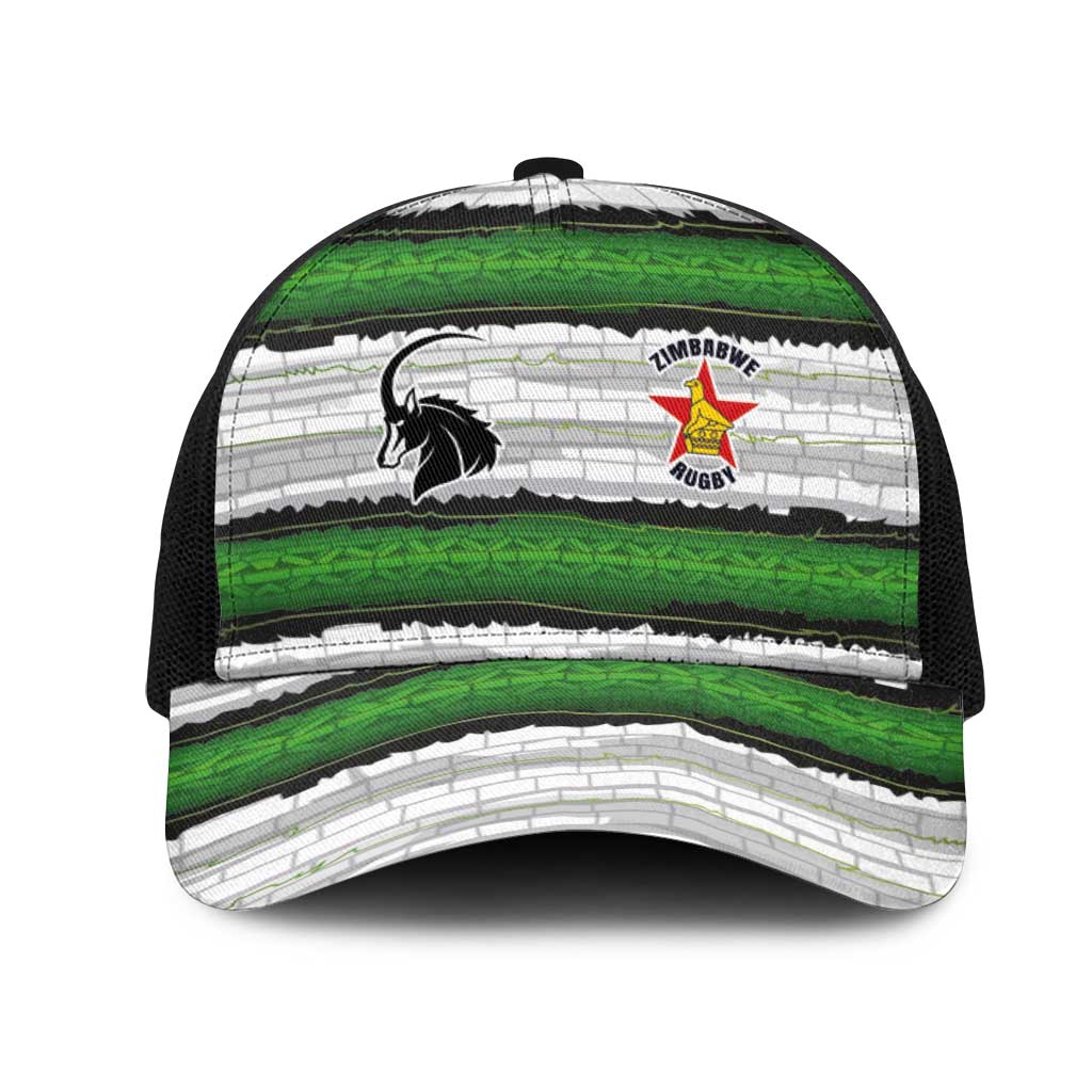 Zimbabwe Rugby Mesh Trucker Cap Geometric Chevron Wall Motif Stripes Style