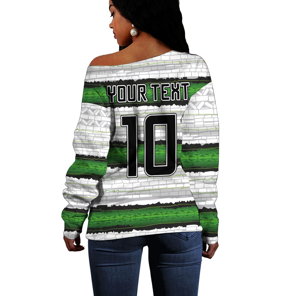 Custom Zimbabwe Rugby Off Shoulder Sweater Geometric Chevron Wall Motif Stripes Style