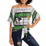 Custom Zimbabwe Rugby Off Shoulder Wrap Waist Top Geometric Chevron Wall Motif Stripes Style