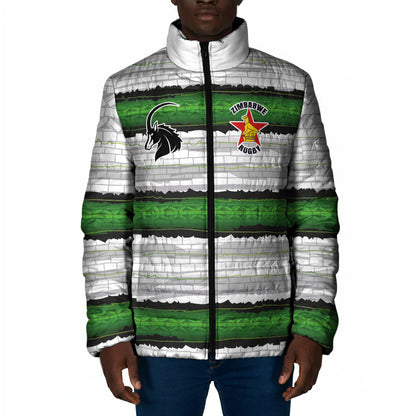 Custom Zimbabwe Rugby Padded Jacket Geometric Chevron Wall Motif Stripes Style