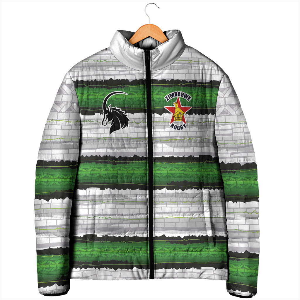 Custom Zimbabwe Rugby Padded Jacket Geometric Chevron Wall Motif Stripes Style