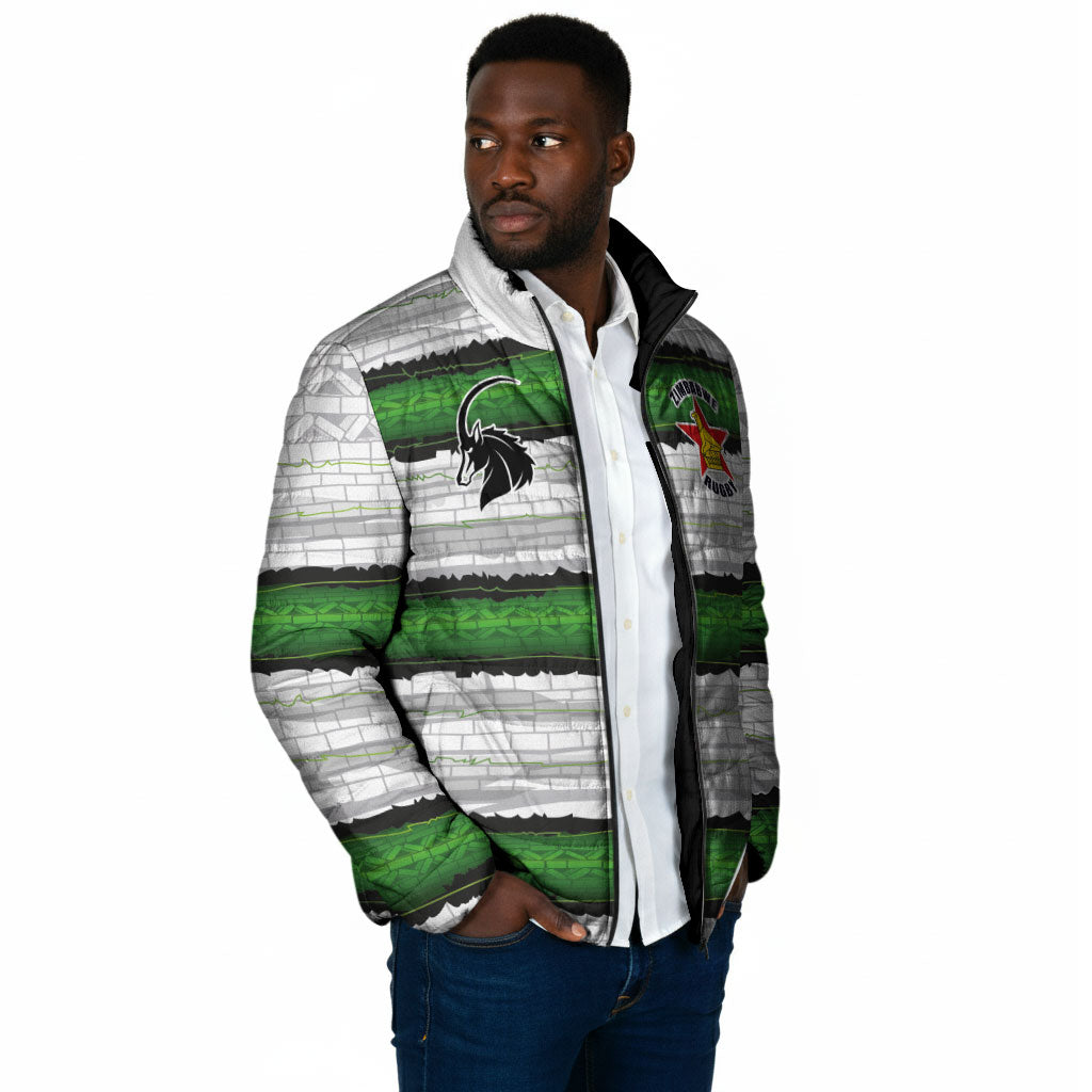 Custom Zimbabwe Rugby Padded Jacket Geometric Chevron Wall Motif Stripes Style
