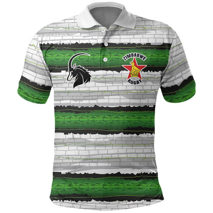 Custom Zimbabwe Rugby Polo Shirt Geometric Chevron Wall Motif Stripes Style