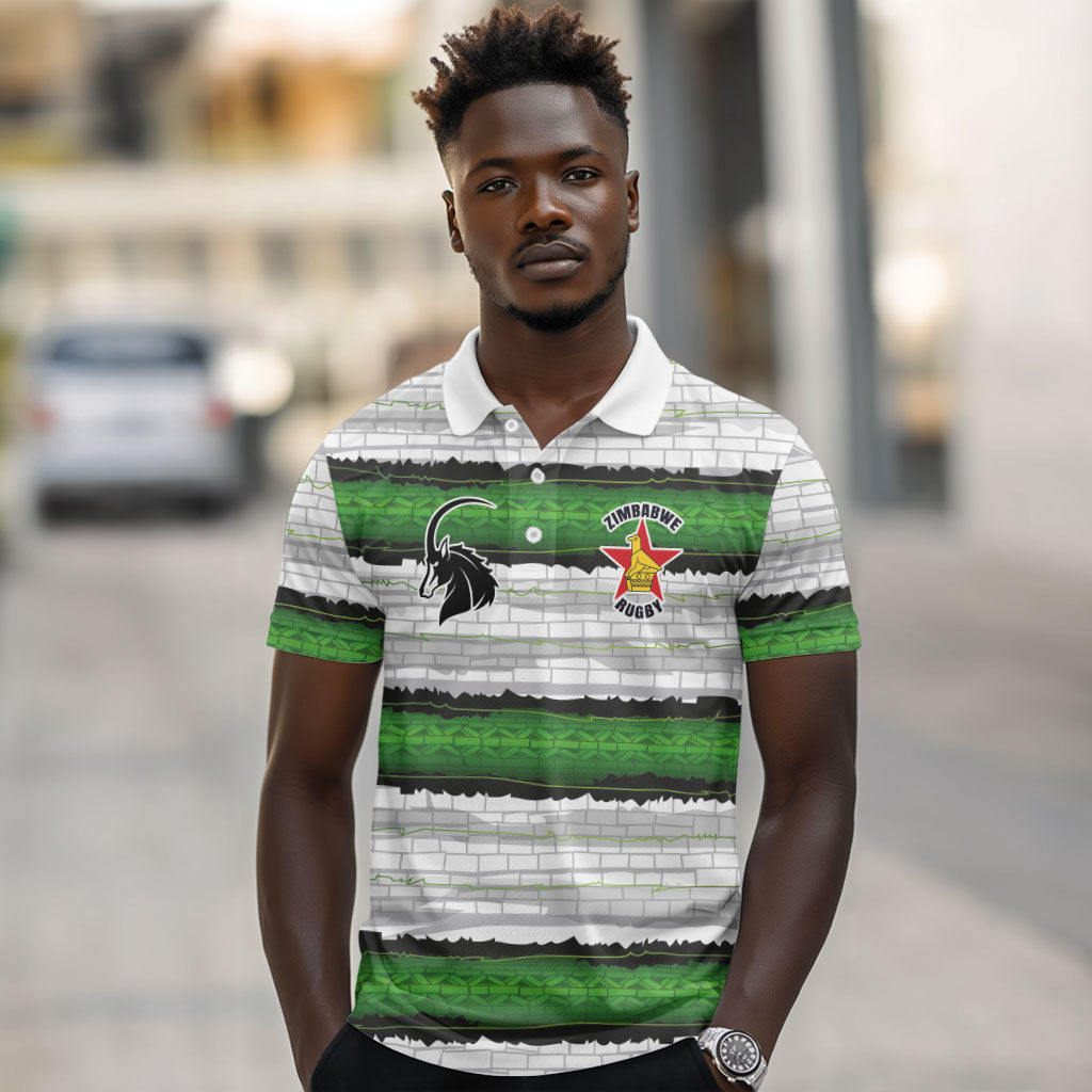 Custom Zimbabwe Rugby Polo Shirt Geometric Chevron Wall Motif Stripes Style