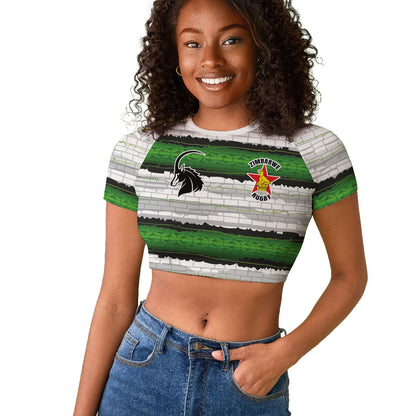 Custom Zimbabwe Rugby Raglan Cropped T shirt Geometric Chevron Wall Motif Stripes Style