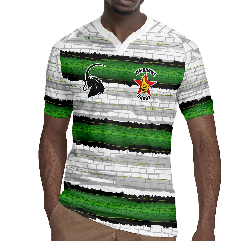 Custom Zimbabwe Rugby Rugby Jersey Geometric Chevron Wall Motif Stripes Style