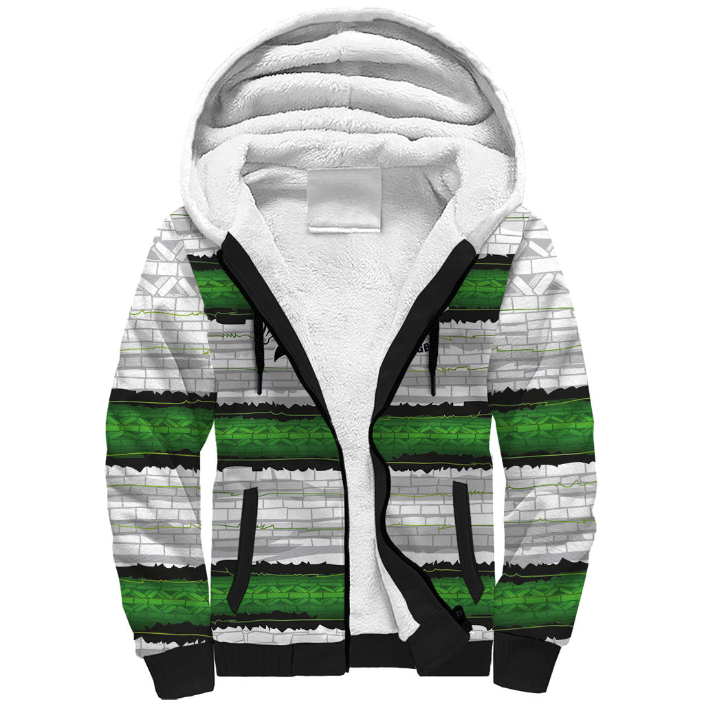 Custom Zimbabwe Rugby Sherpa Hoodie Geometric Chevron Wall Motif Stripes Style