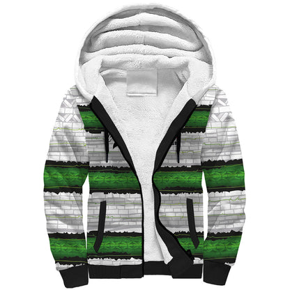 Custom Zimbabwe Rugby Sherpa Hoodie Geometric Chevron Wall Motif Stripes Style