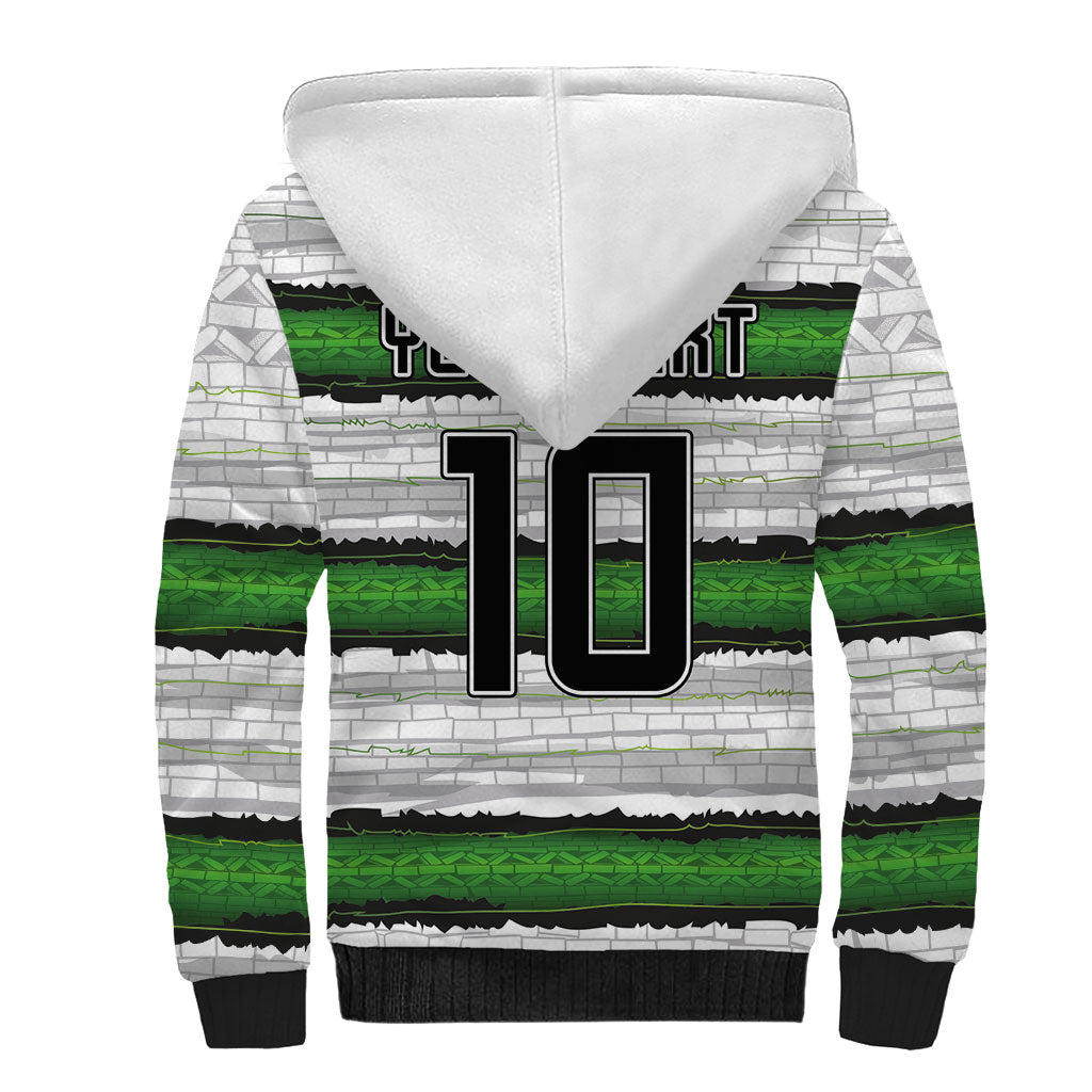 Custom Zimbabwe Rugby Sherpa Hoodie Geometric Chevron Wall Motif Stripes Style