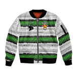 Custom Zimbabwe Rugby Sleeve Zip Bomber Jacket Geometric Chevron Wall Motif Stripes Style
