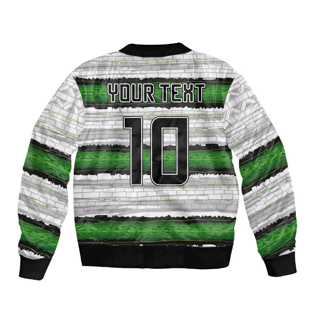 Custom Zimbabwe Rugby Sleeve Zip Bomber Jacket Geometric Chevron Wall Motif Stripes Style