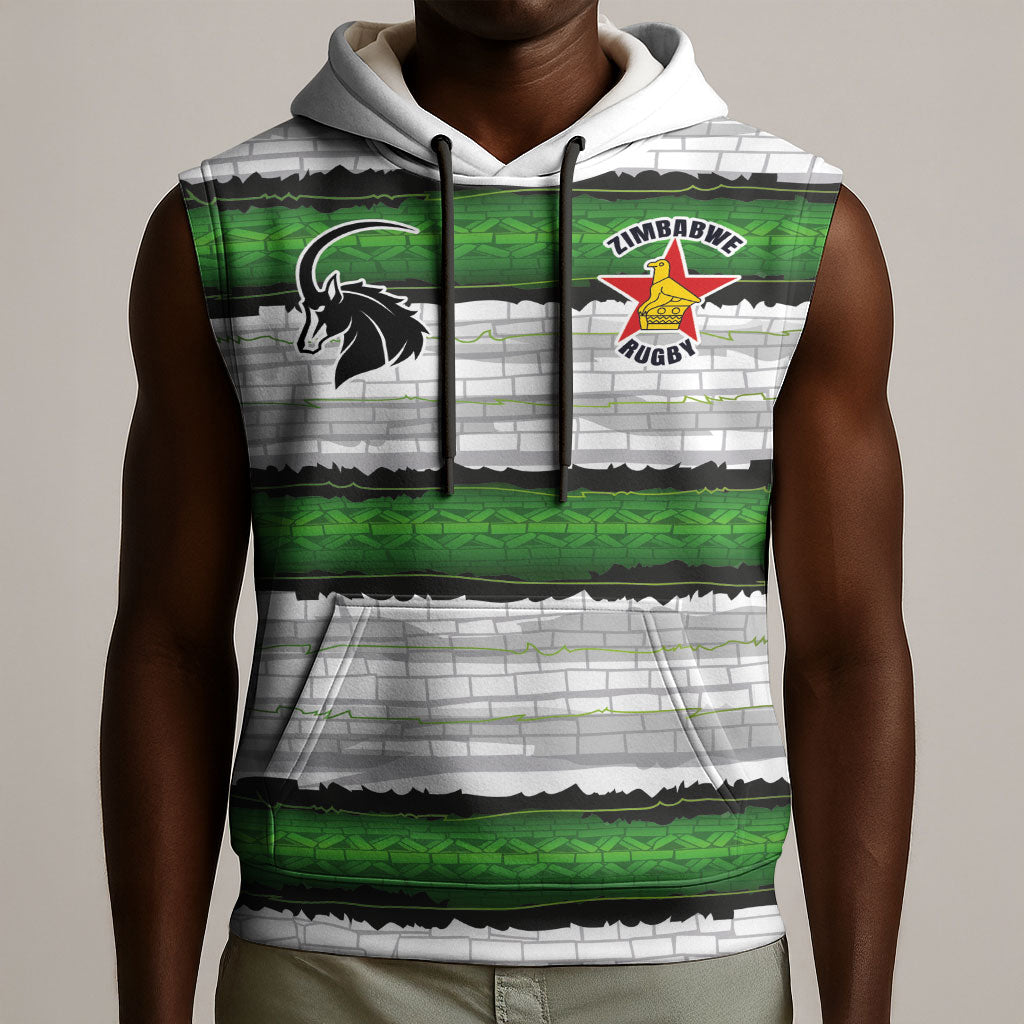 Custom Zimbabwe Rugby Sleeveless Hoodie Geometric Chevron Wall Motif Stripes Style