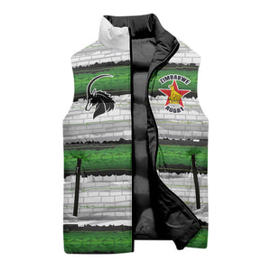 Custom Zimbabwe Rugby Sleeveless Puffer Jacket Geometric Chevron Wall Motif Stripes Style