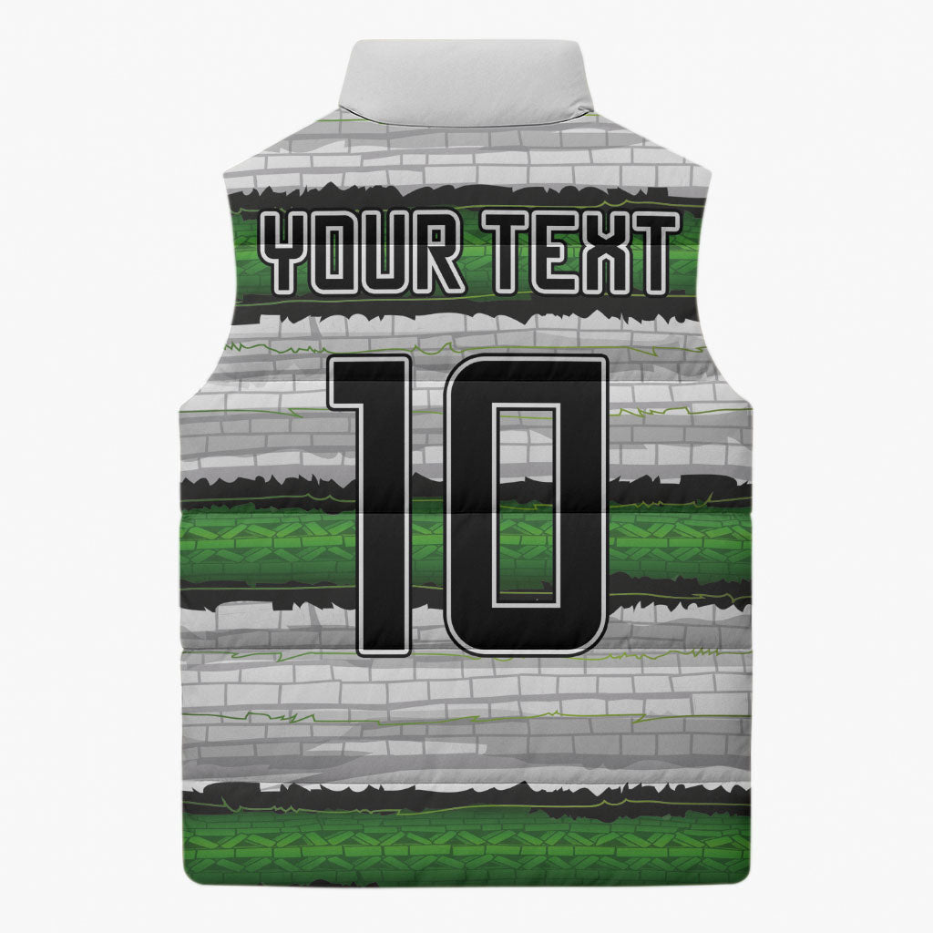 Custom Zimbabwe Rugby Sleeveless Puffer Jacket Geometric Chevron Wall Motif Stripes Style