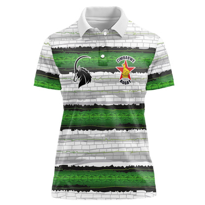 Custom Zimbabwe Rugby Women Polo Shirt Geometric Chevron Wall Motif Stripes Style
