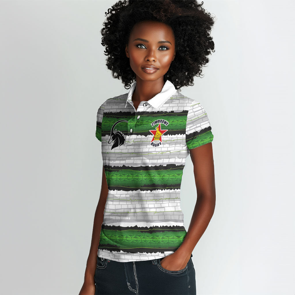 Custom Zimbabwe Rugby Women Polo Shirt Geometric Chevron Wall Motif Stripes Style