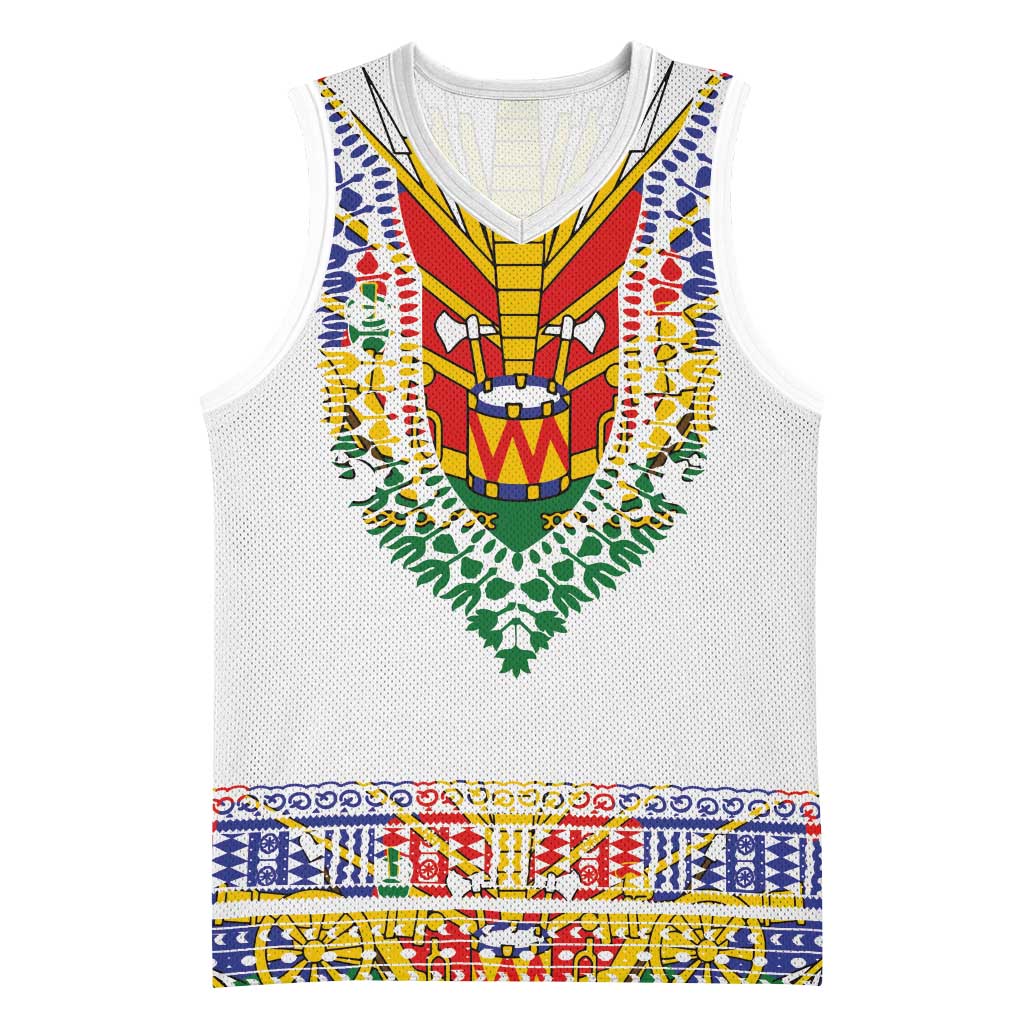 Haiti Flag Basketball Jersey Traditional Dashiki White Color LT03