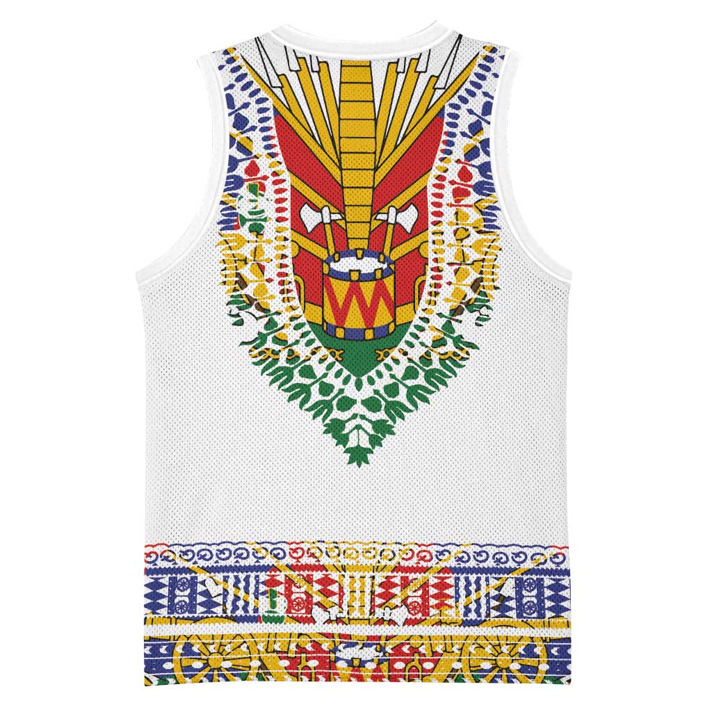Haiti Flag Basketball Jersey Traditional Dashiki White Color LT03