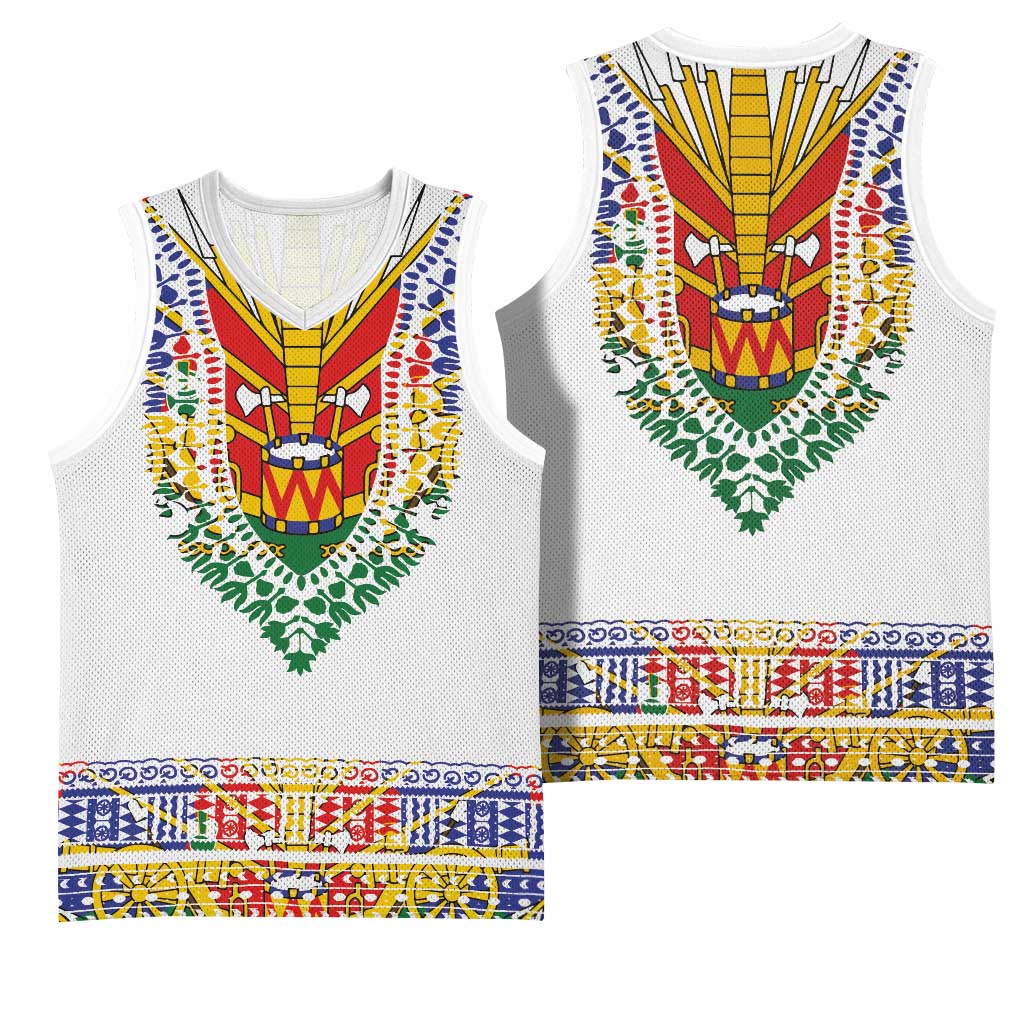 Haiti Flag Basketball Jersey Traditional Dashiki White Color LT03