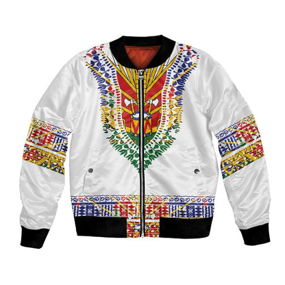 Haiti Flag Bomber Jacket Traditional Dashiki White Color