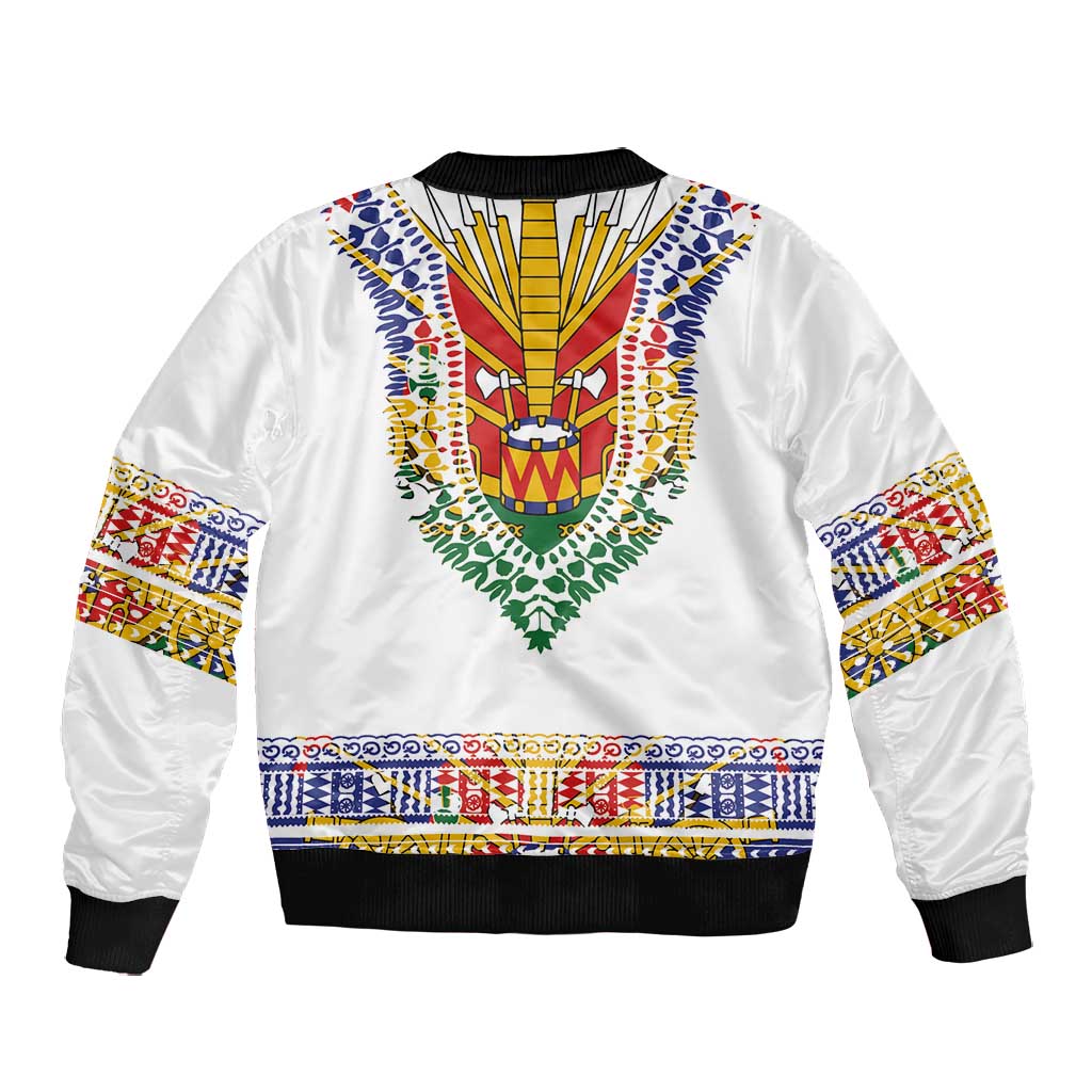 Haiti Flag Bomber Jacket Traditional Dashiki White Color