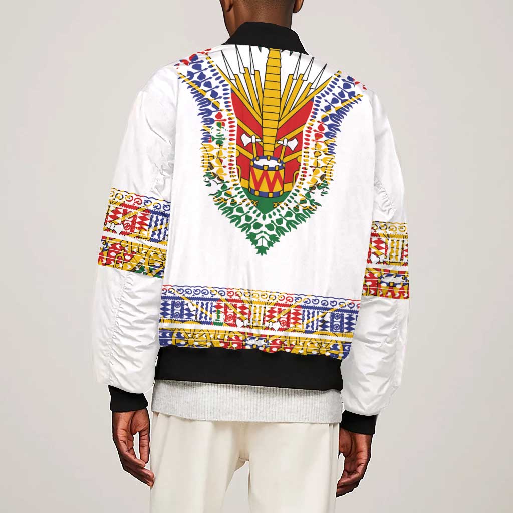 Haiti Flag Bomber Jacket Traditional Dashiki White Color
