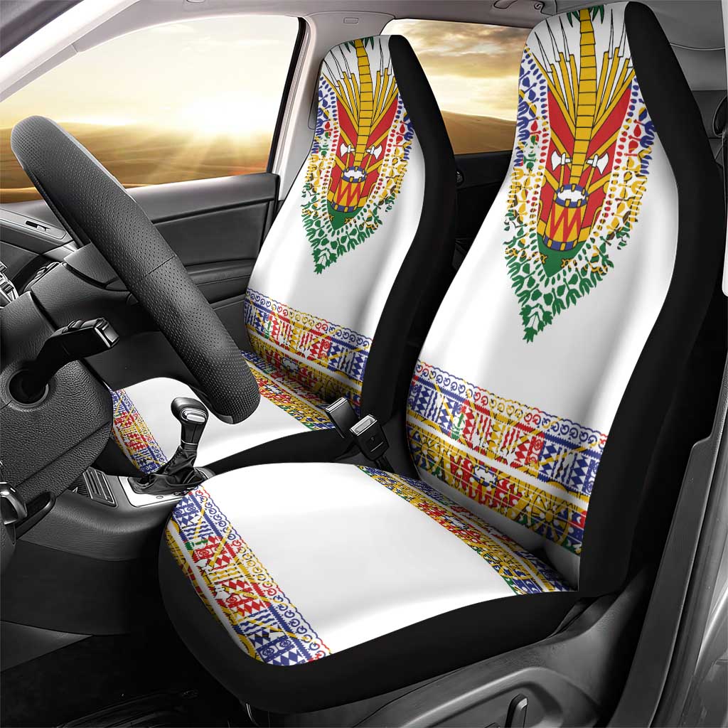 Haiti Flag Car Seat Cover Traditional Dashiki White Color