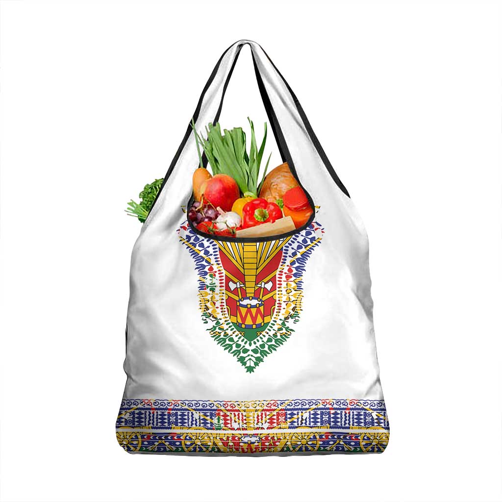 Haiti Flag Grocery Bag Traditional Dashiki White Color