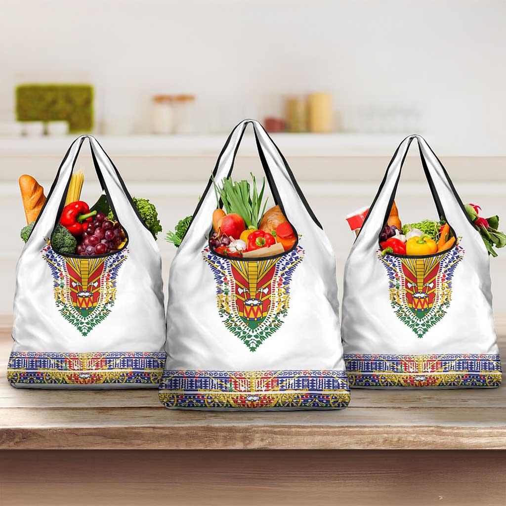 Haiti Flag Grocery Bag Traditional Dashiki White Color