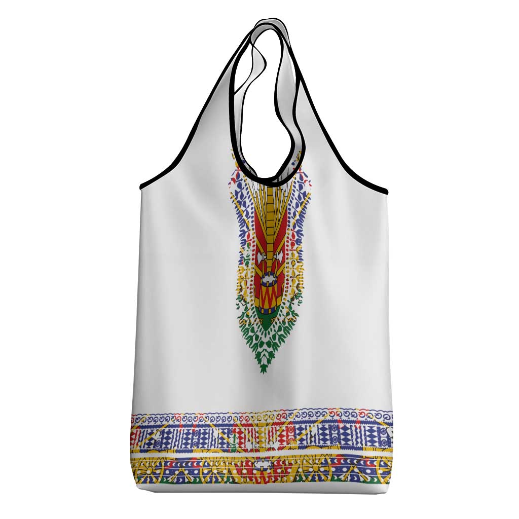 Haiti Flag Grocery Bag Traditional Dashiki White Color